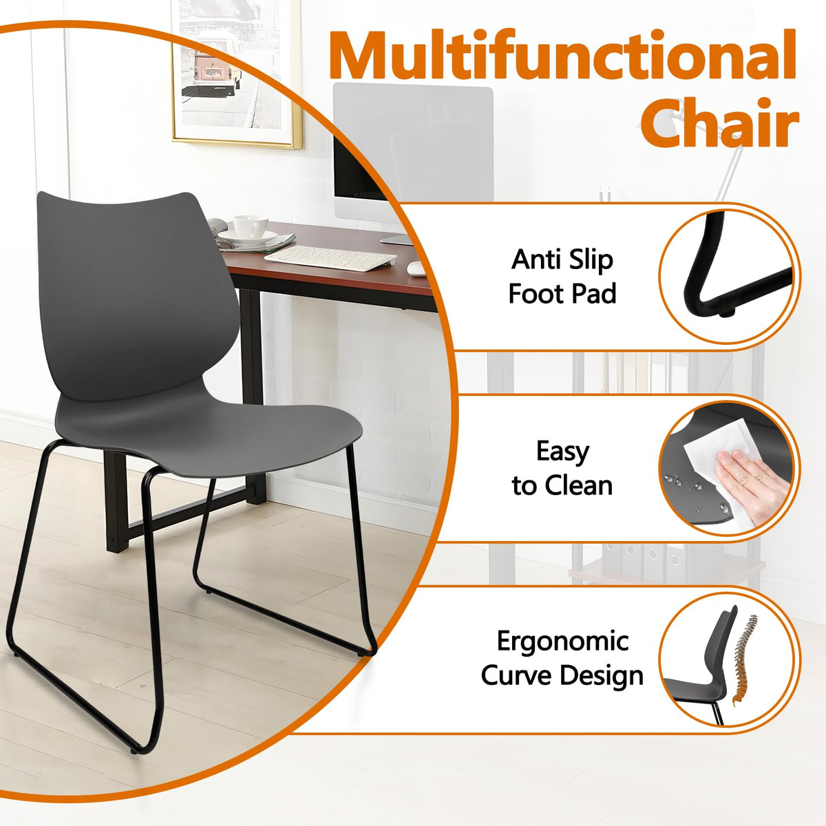 Grey Stacking Plastic Office Chairs Set of 12 R774570