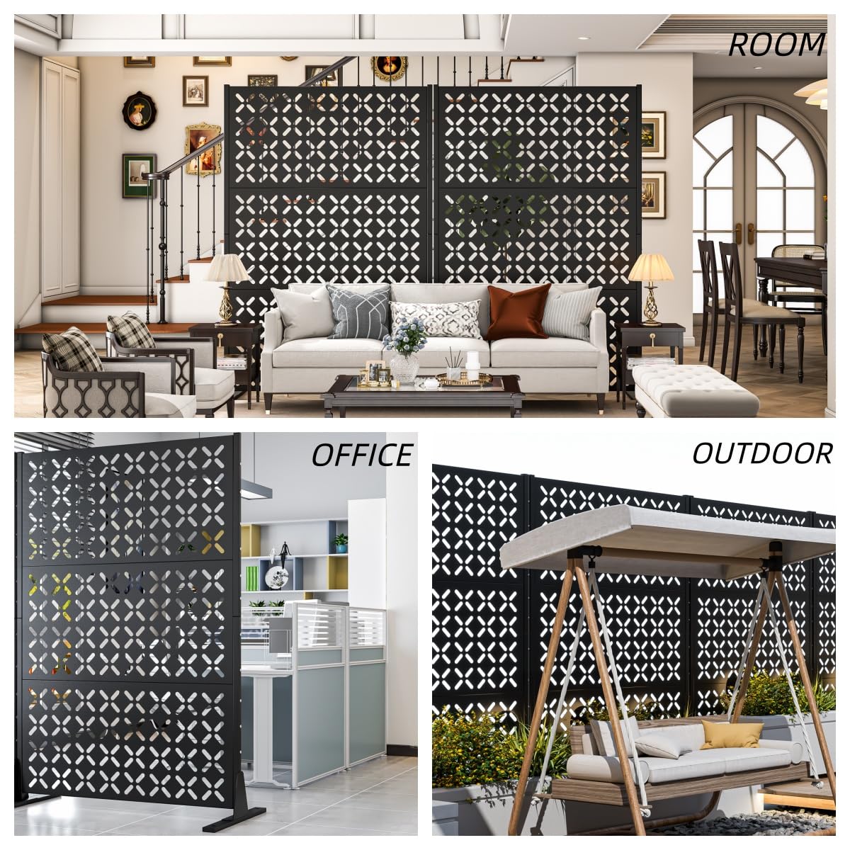 72" Decorative Metal Outdoor Privacy Fence Screen R947