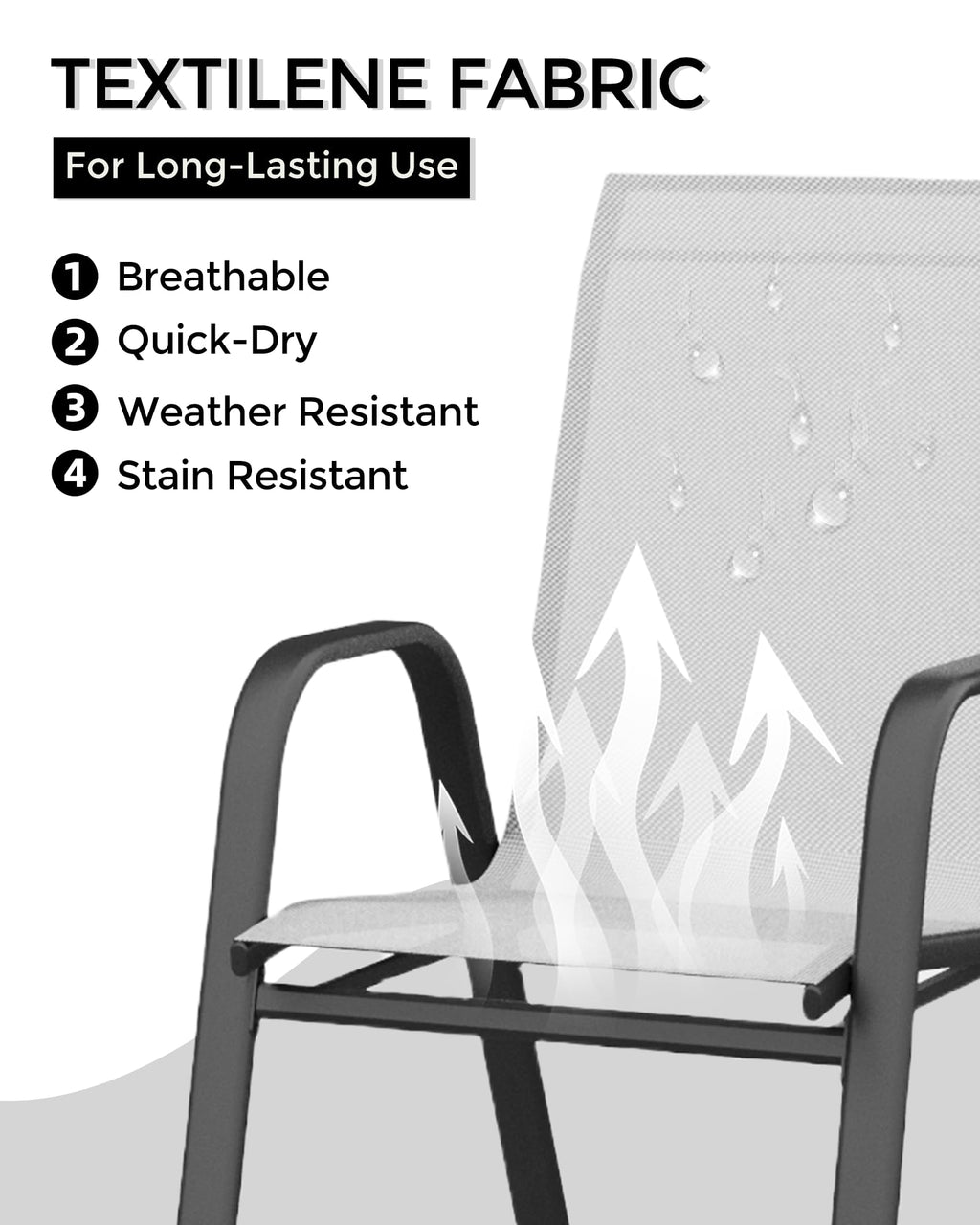 Stackable Outdoor Dining Chairs Set of 4 Textilene Fabric Metal Frame Grey W155