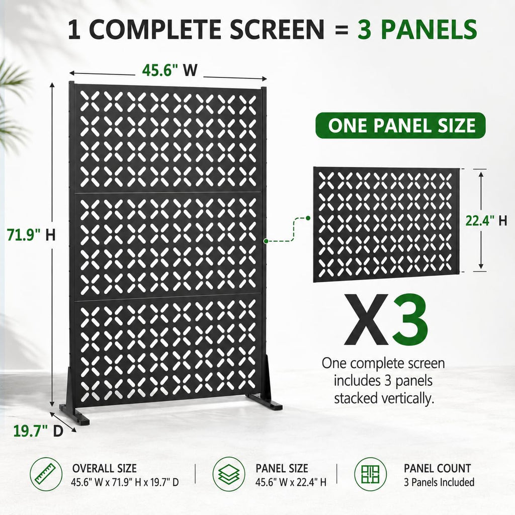 72" Decorative Metal Outdoor Privacy Fence Screen R947