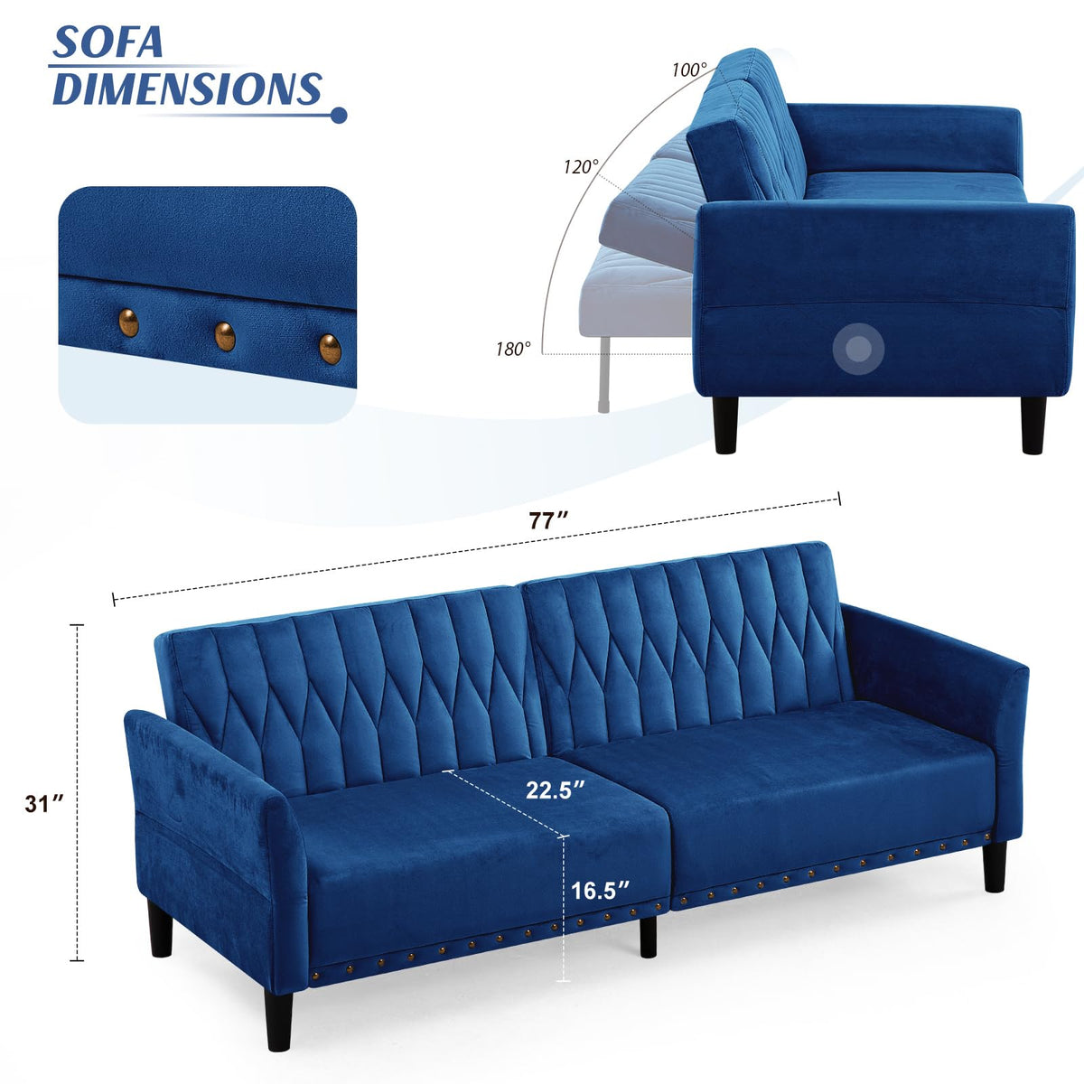 Blue Velvet Sofa Bed Z601