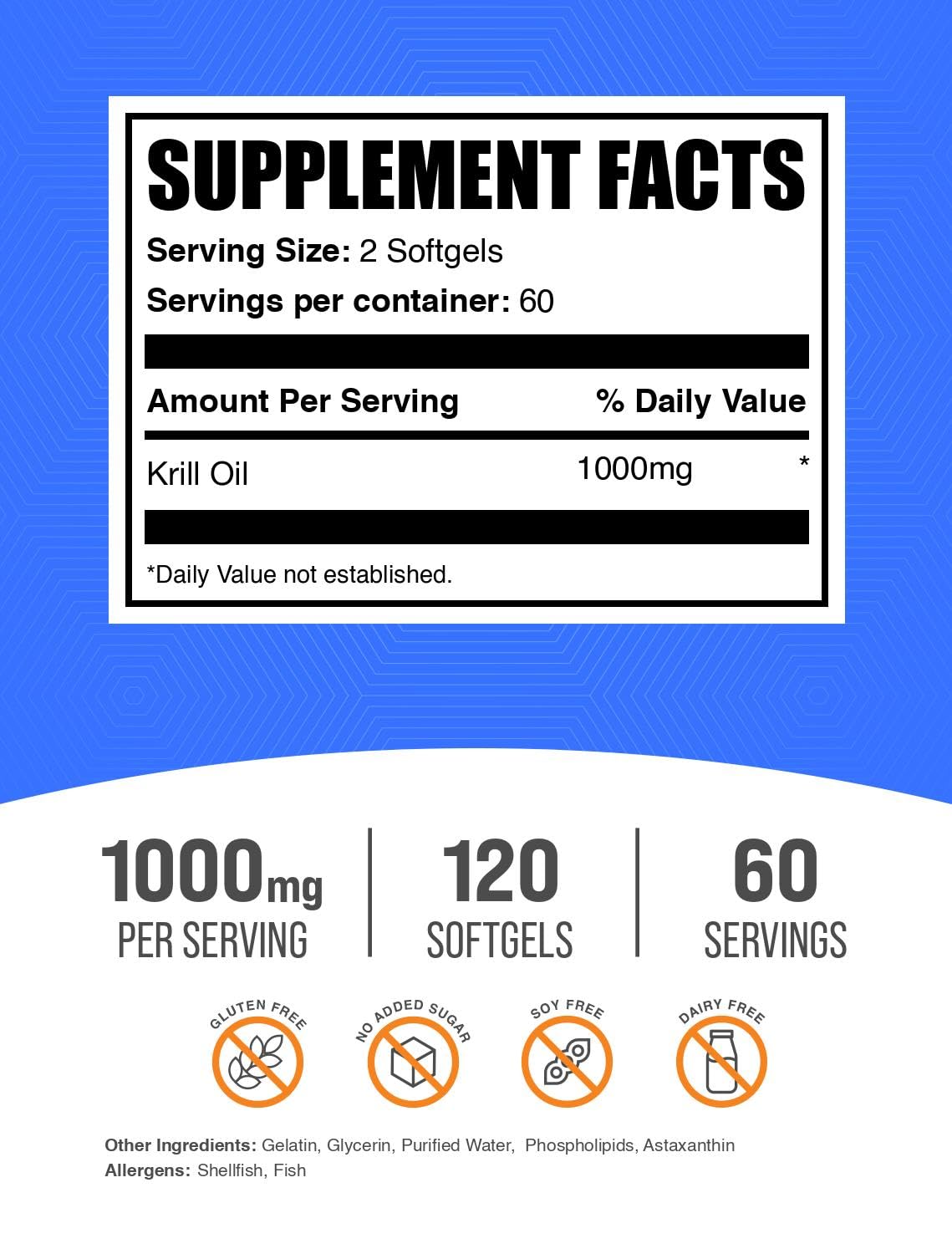 Krill Oil 1000mg Softgels Omega 3 DHA Supplement 120 Count G123648