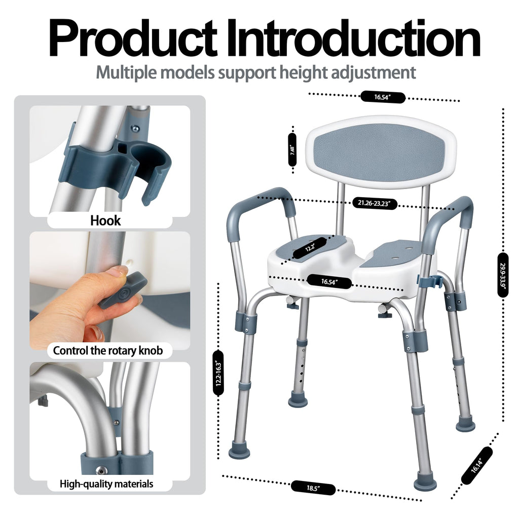 Height Adjustable Shower Chair with Padded Armrests F7160