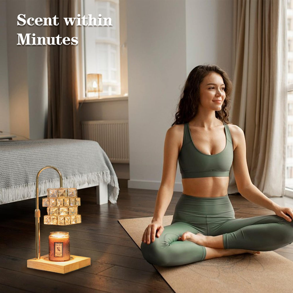 Candle Warmer Lamp with 2 Bulbs, Adjustable Dimmable Amber Glass Y719