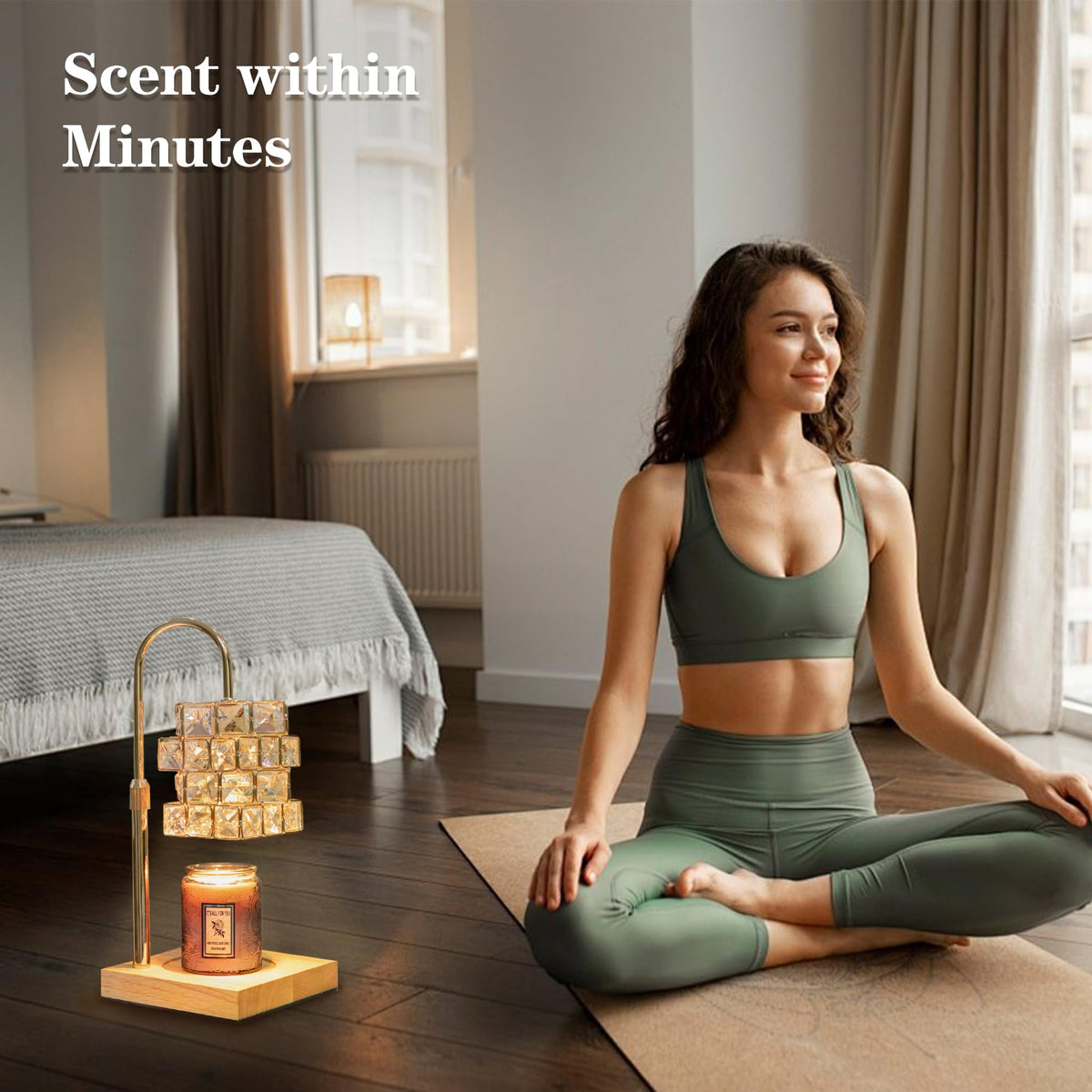 Candle Warmer Lamp with 2 Bulbs, Adjustable Dimmable Amber Glass Y719