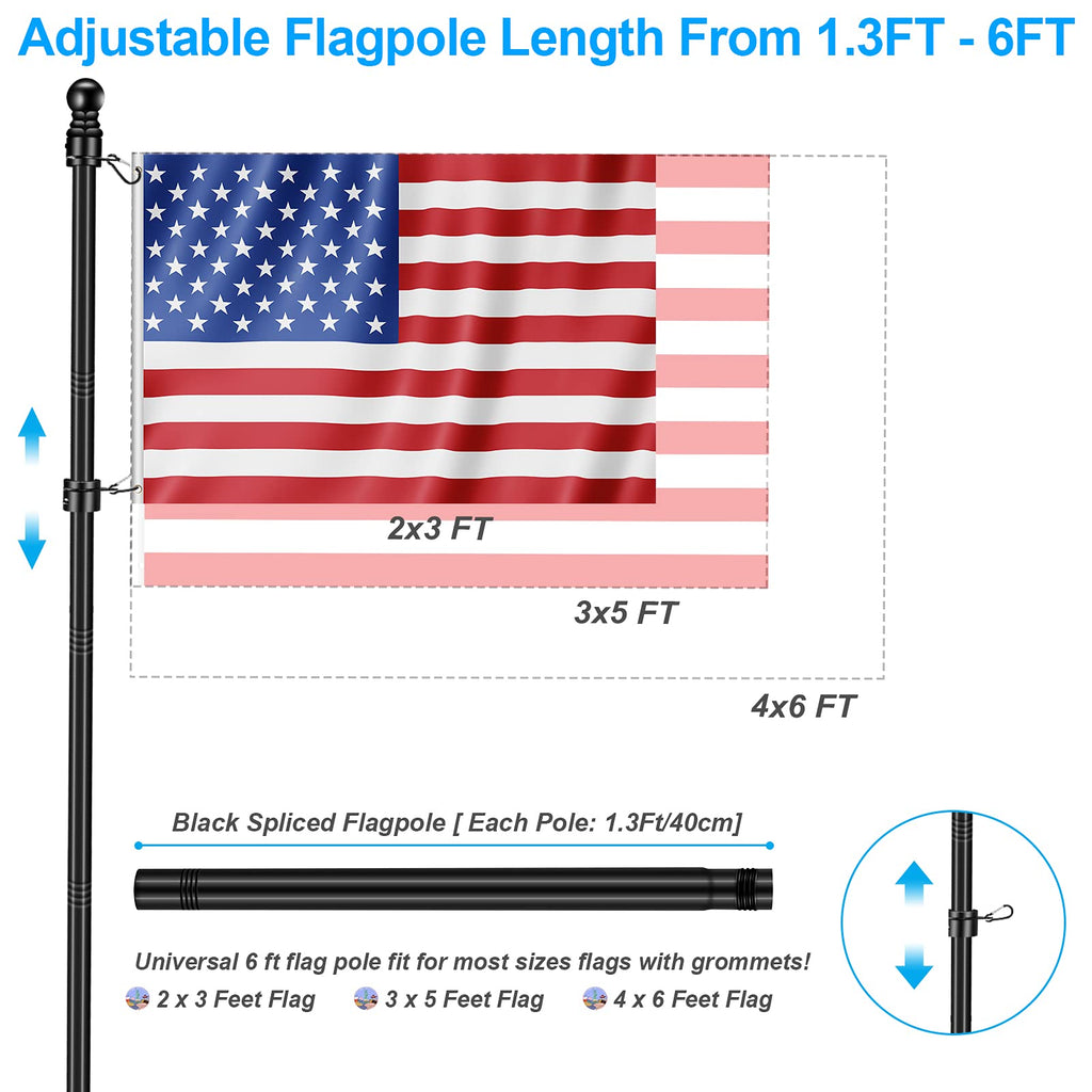 6 FT Black Metal Flagpole Kit and 1" Flag Pole Holder R631