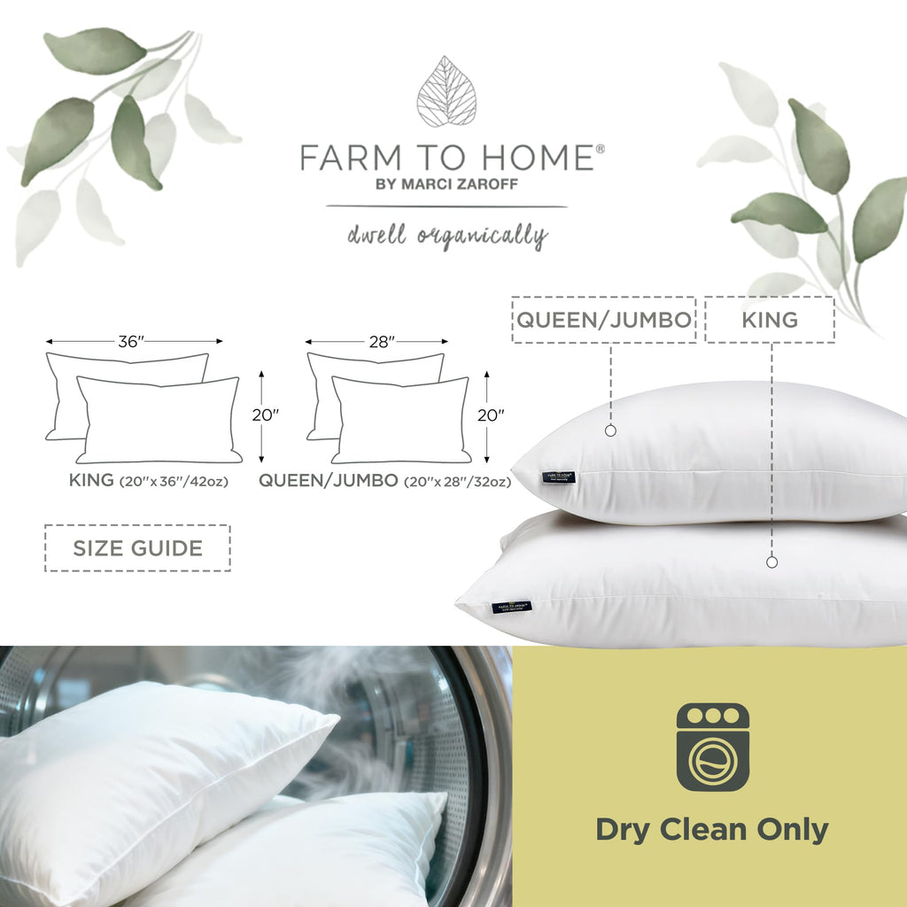 Feather and Down Pillows, 100% Organic Cotton Cover F5549
