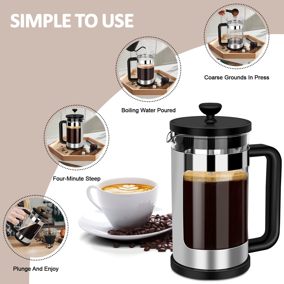 French Press Coffee Maker 12 Oz Borosilicate Glass J502