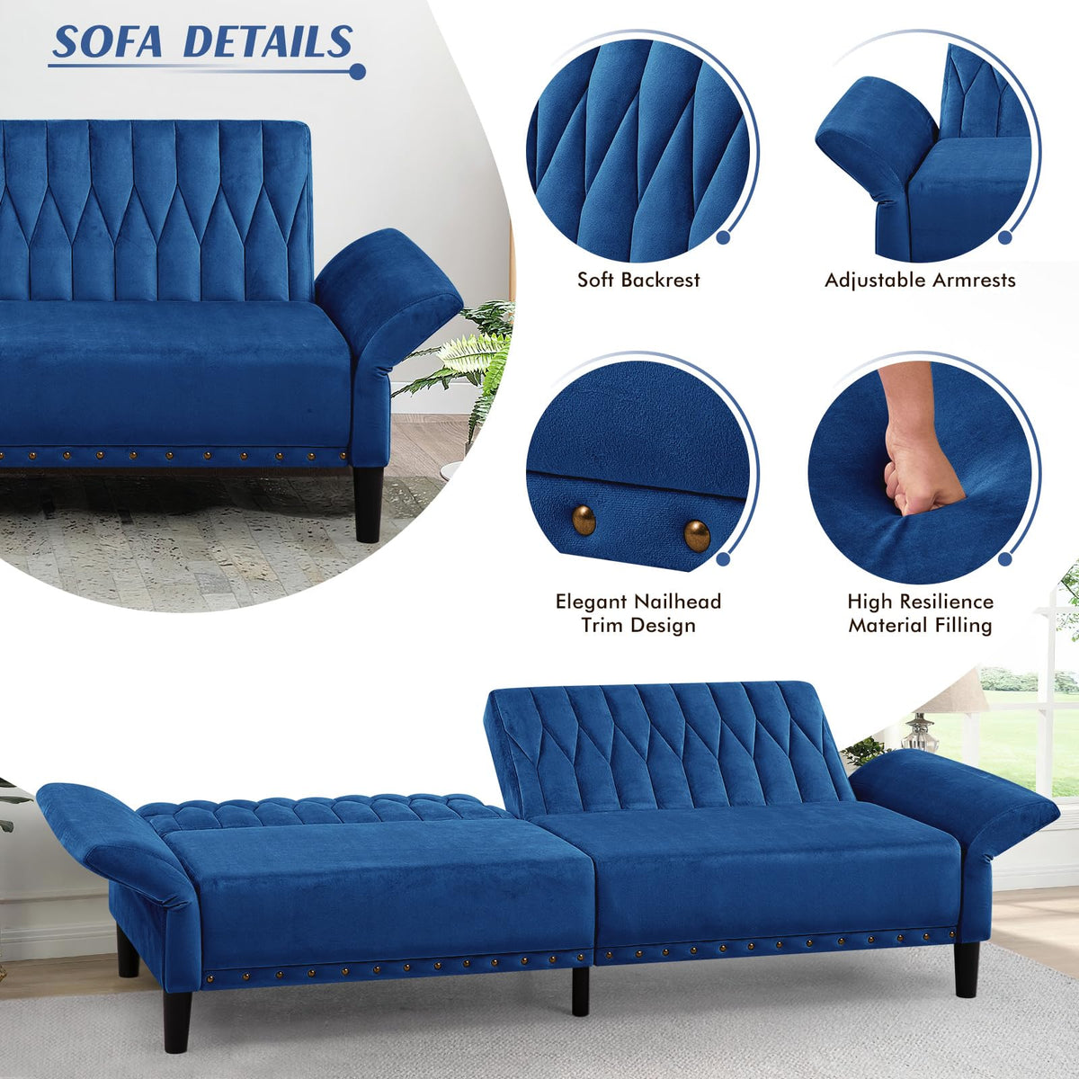 Blue Velvet Sofa Bed Z601