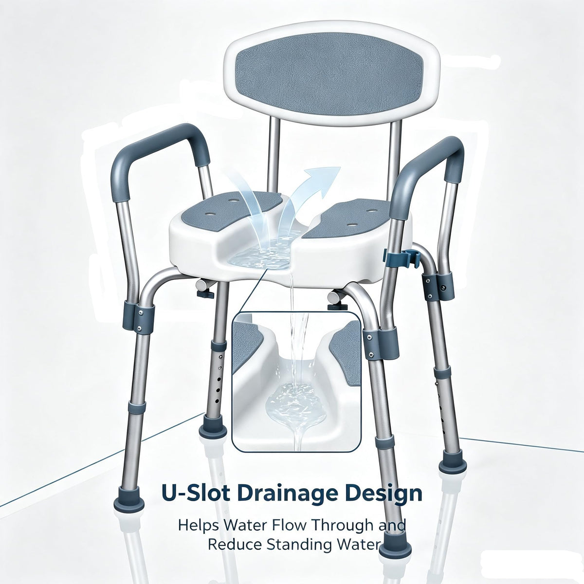 Height Adjustable Shower Chair with Padded Armrests F7160