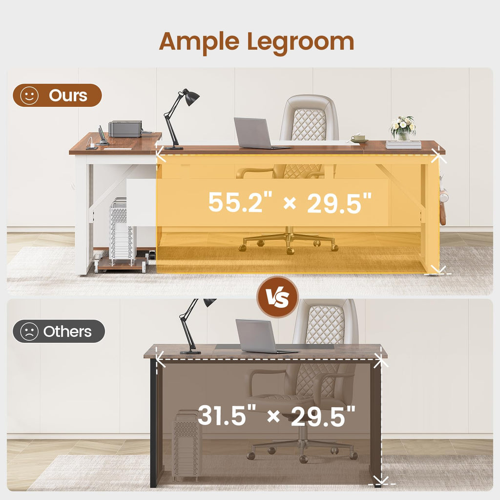 71" White L Shaped Computer Desk with Drawers J482358