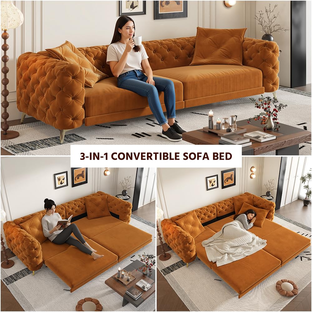 King Velvet Pull Out Sleeper Sofa with Ottoman O51269