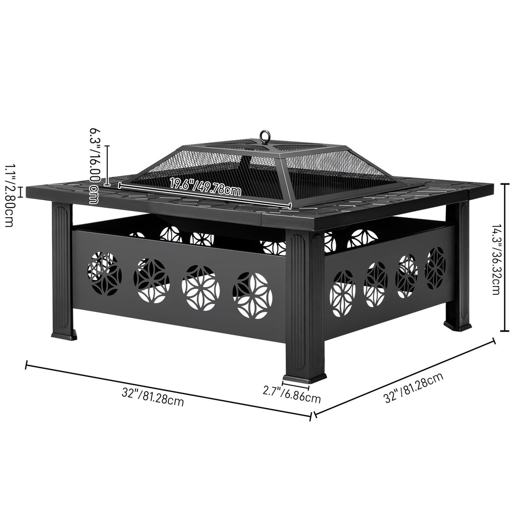 32 Inch Black Wrought Iron Wood Burning Fire Pit H368656