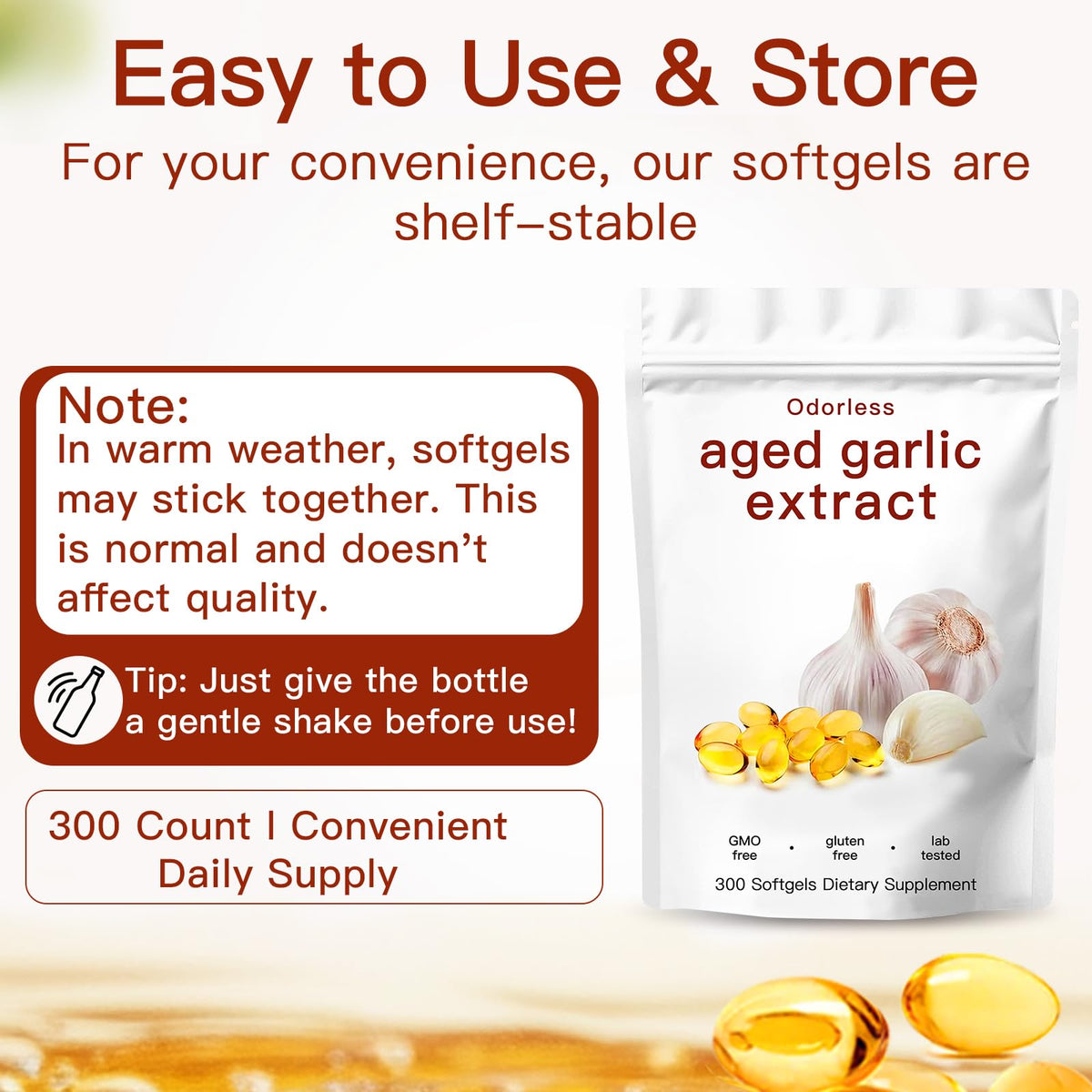 Odorless Organic Garlic Capsules 300 Count N5399