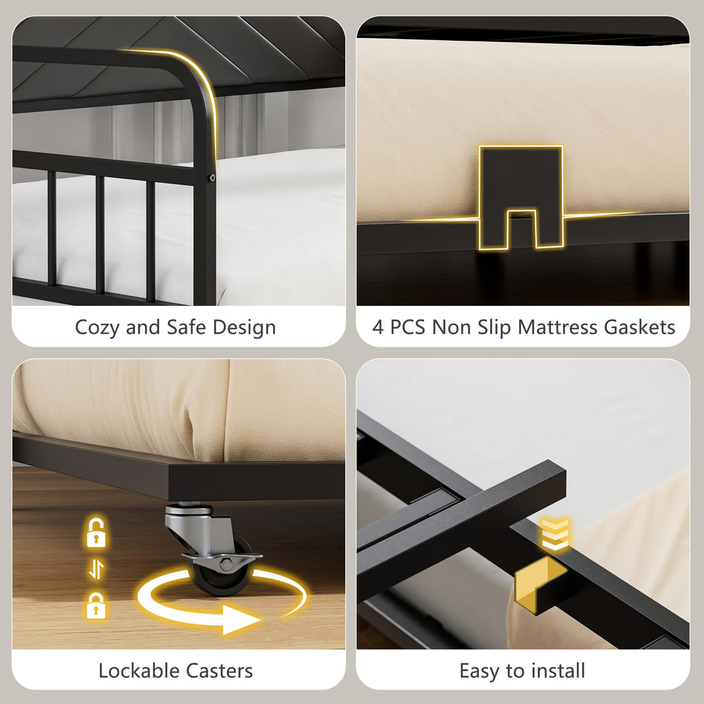 Black Metal Twin Daybed with Trundle and Storage Headboard F867696