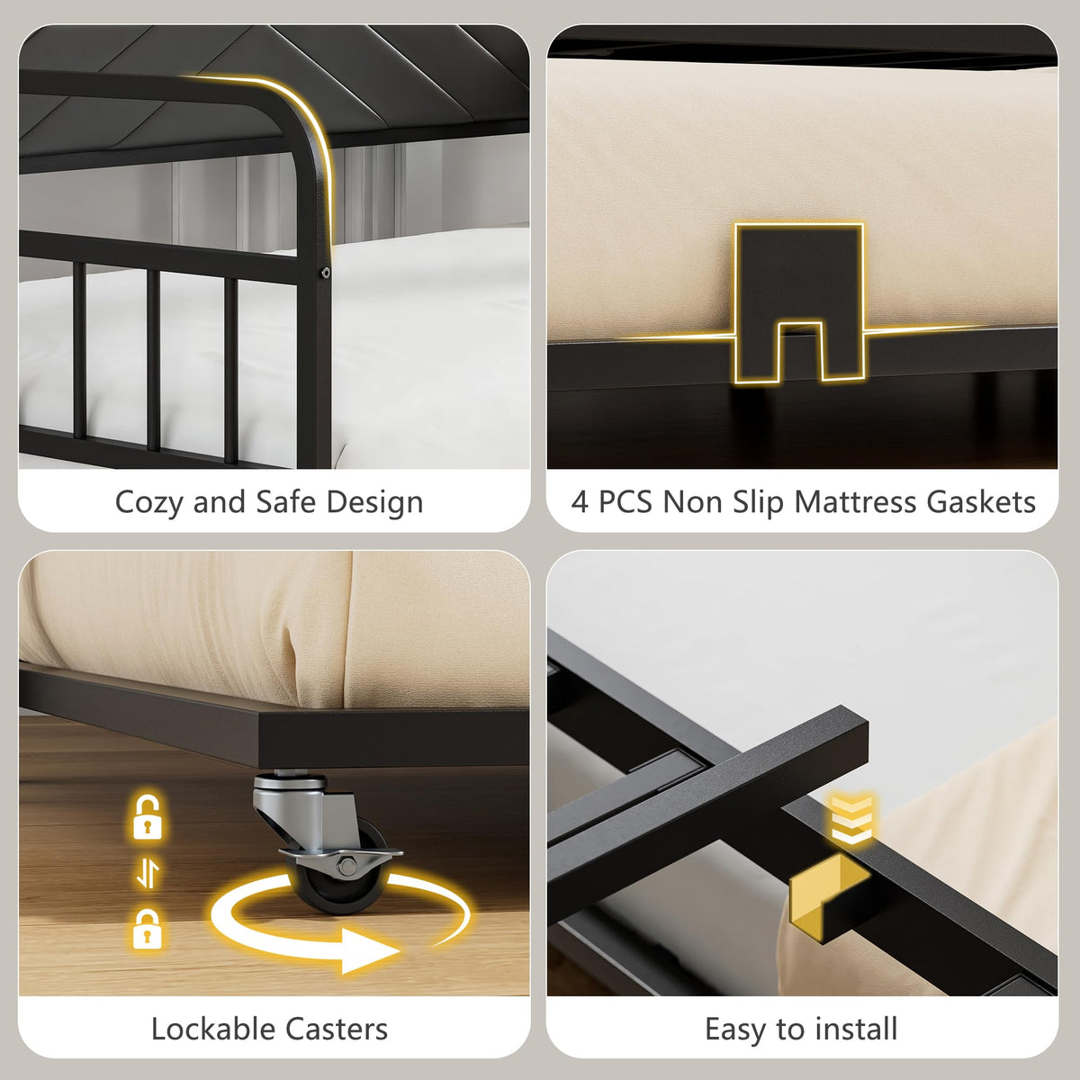 Black Metal Twin Daybed with Trundle and Storage Headboard F867696