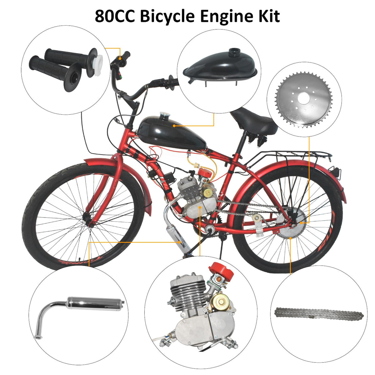 80cc 2-Stroke Air-Cooled Bicycle Engine Kit P661