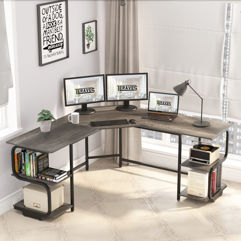 L Shaped Desk with Shelves G229
