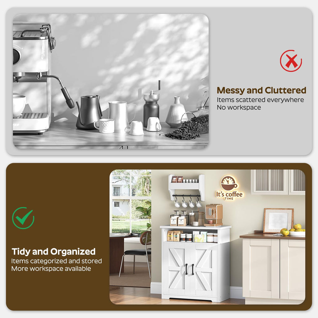 White Coffee Bar Cabinet with Storage K1953