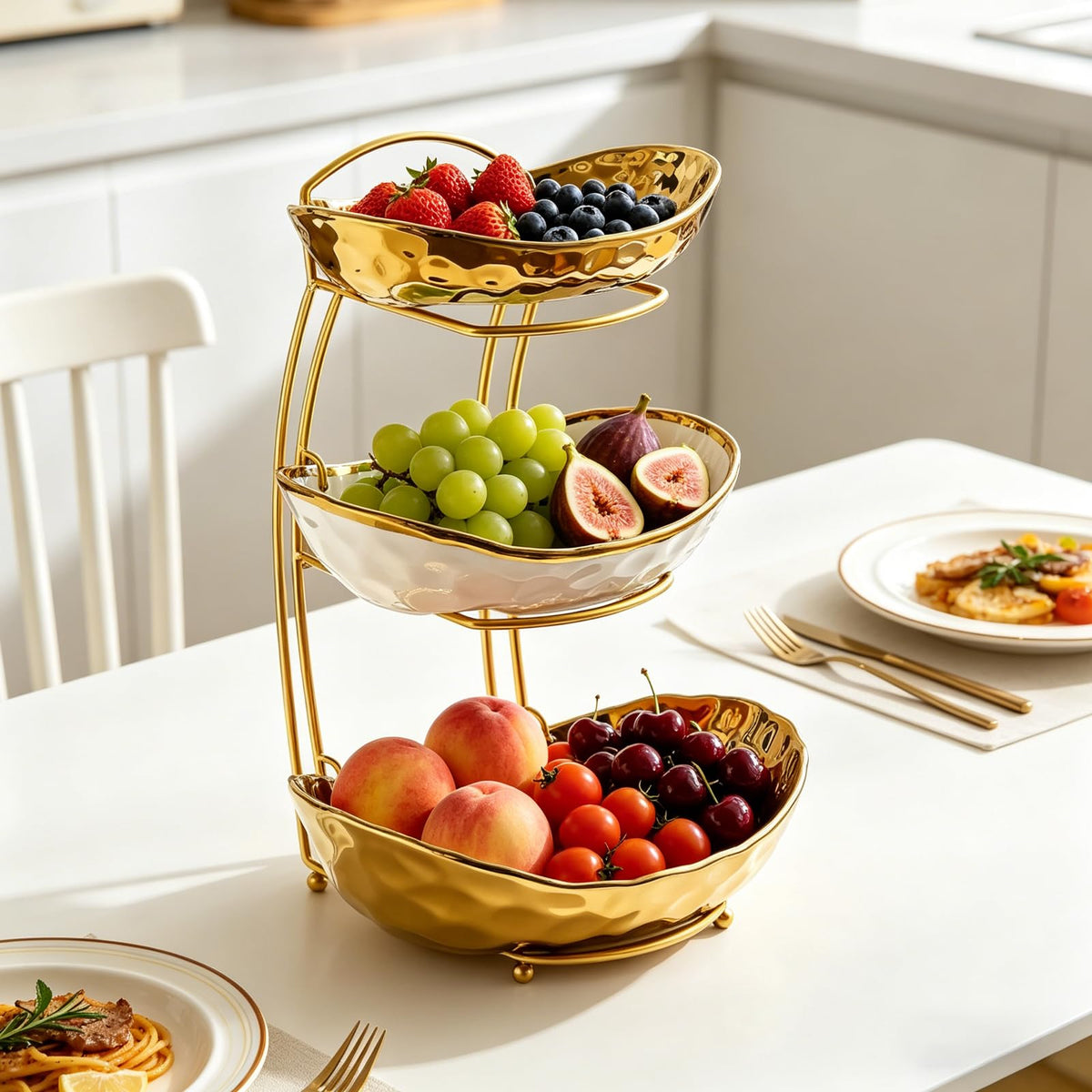 3 Tier Ceramic Fruit Bowl with Metal Stand K5783