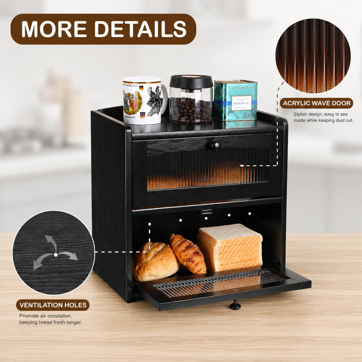 Wooden 2-Tier Bread Box with Window H88778
