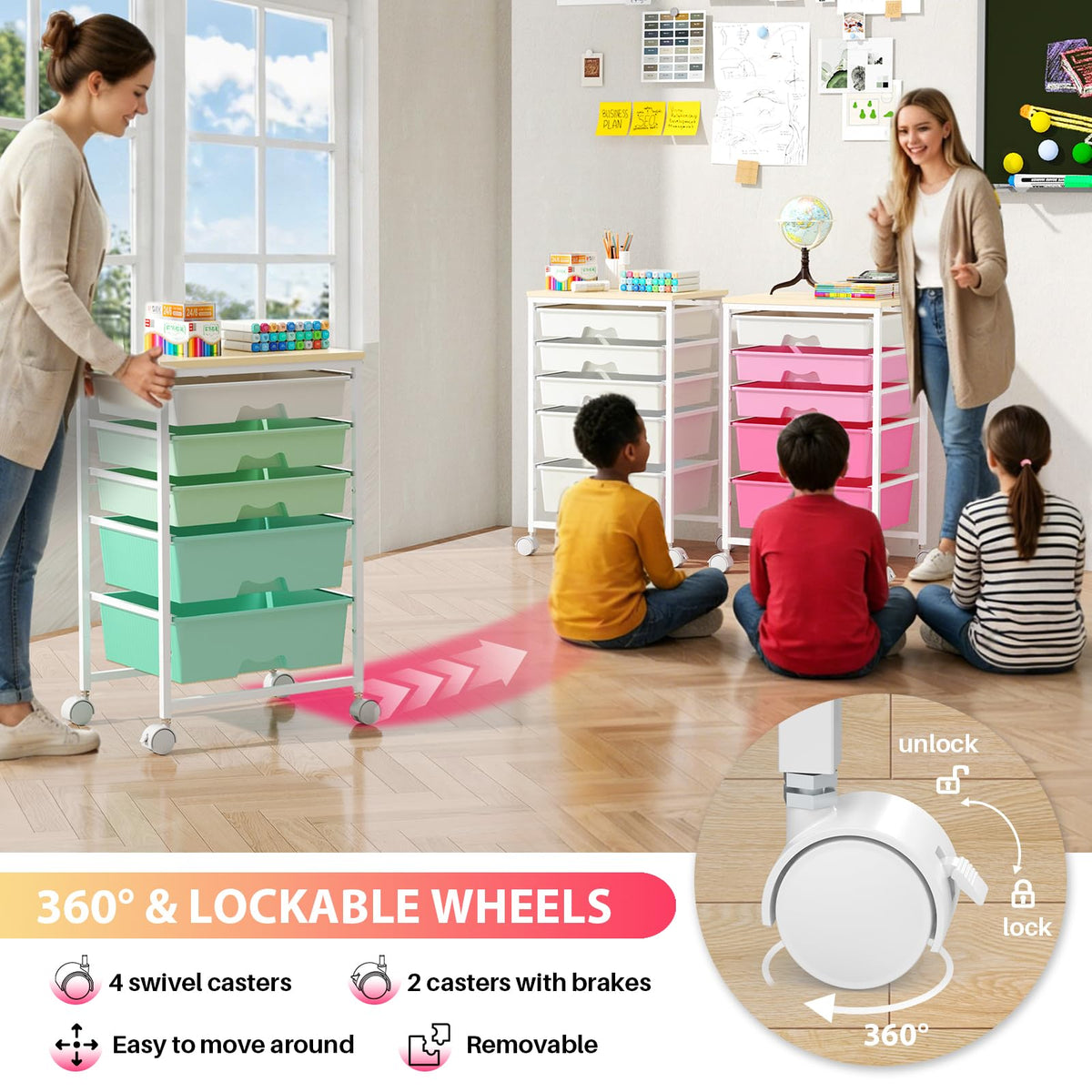 White Rolling Cart with 5 Drawers E351300