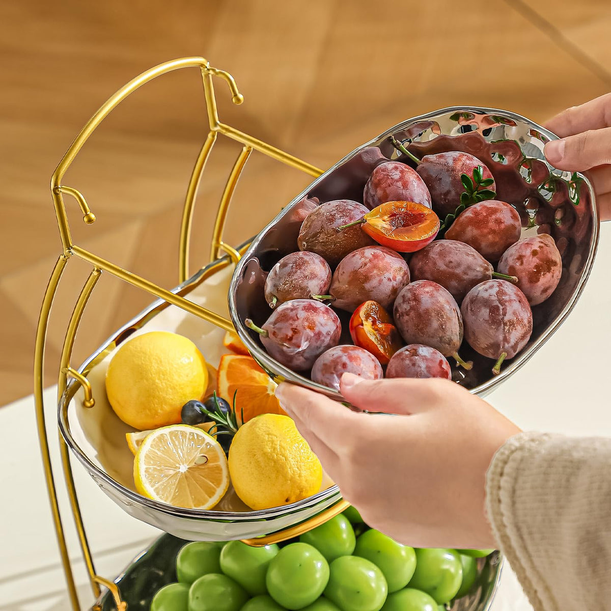 3 Tier Ceramic Fruit Bowl with Metal Stand K5783