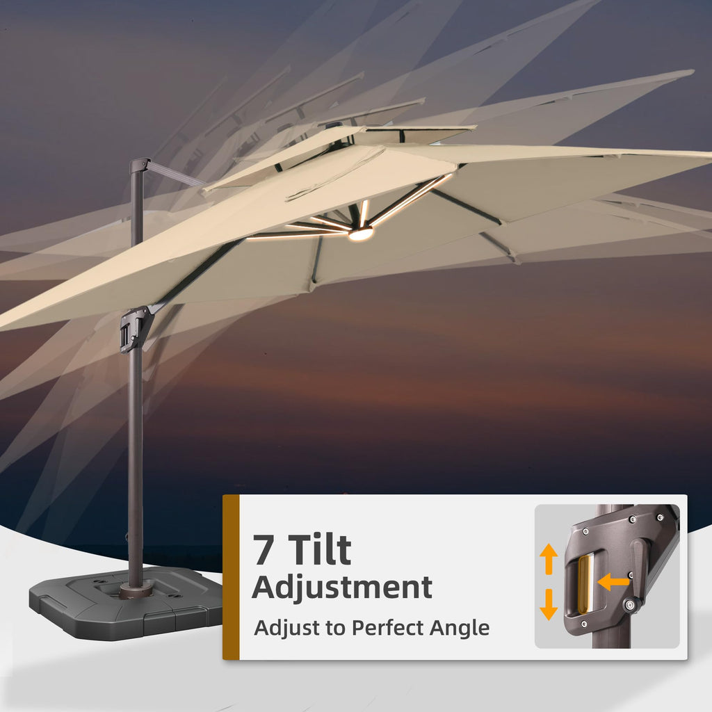 9x12 FT Patio Cantilever Umbrella with Base and LED Lights A92780