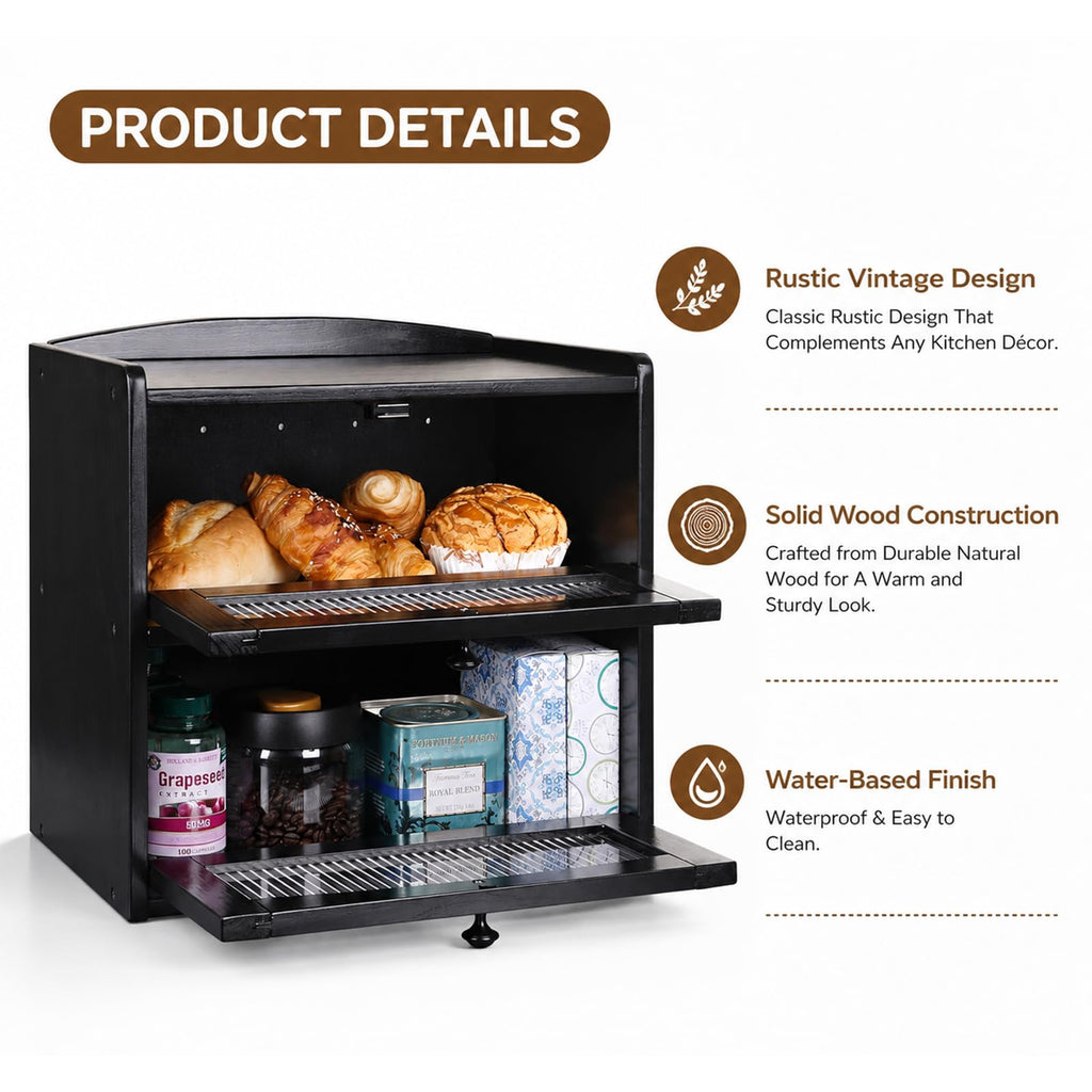 Wooden 2-Tier Bread Box with Window H88778