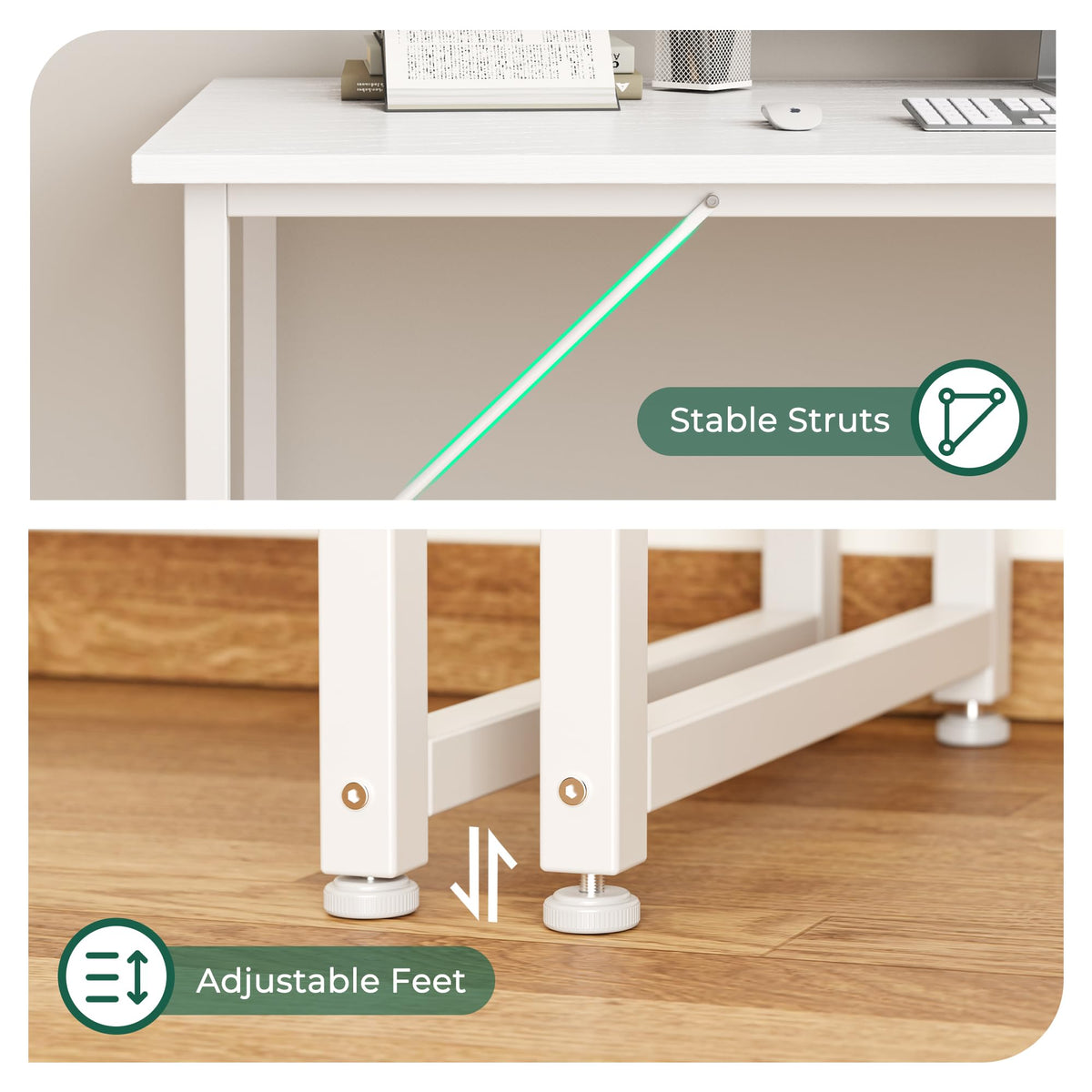 55 Inch White Computer Desk with Metal Frame F695016
