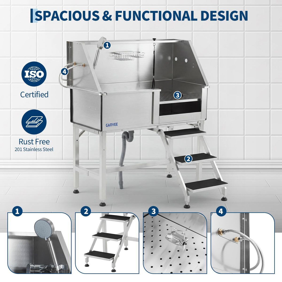 46 Inch Dog Washing Station with Walk-in Stair B724