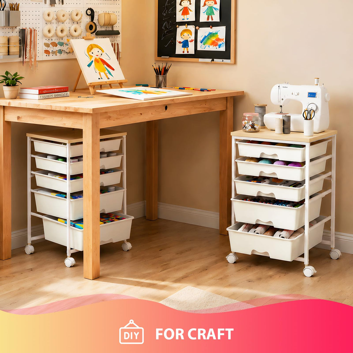 White Rolling Cart with 5 Drawers E351300