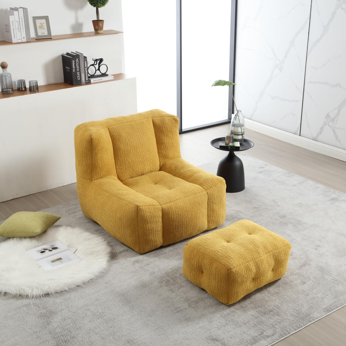 Yellow Memory Foam Bean Bag Chair with Ottoman W908599