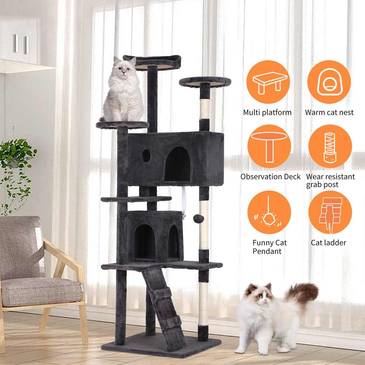 Dark Gray Multi-Level Cat Tree I423