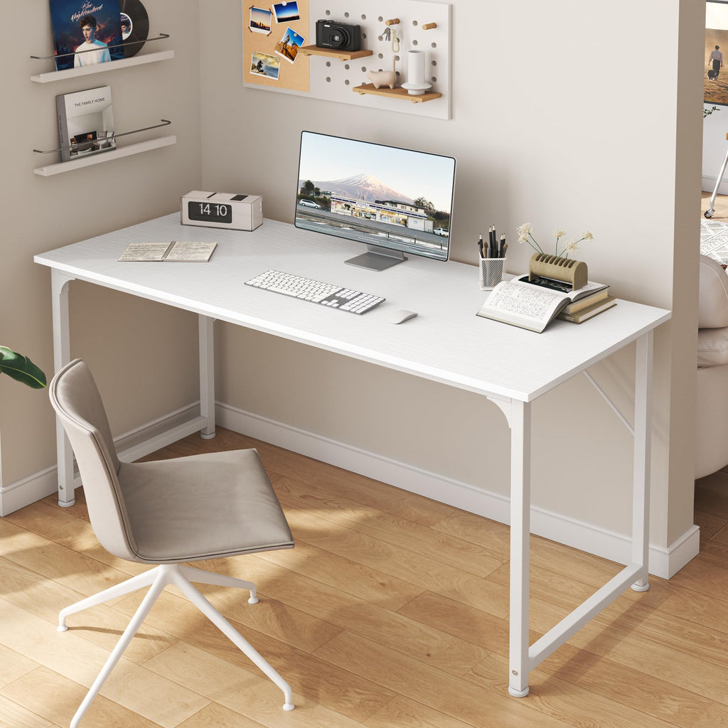 55 Inch White Computer Desk with Metal Frame F695016