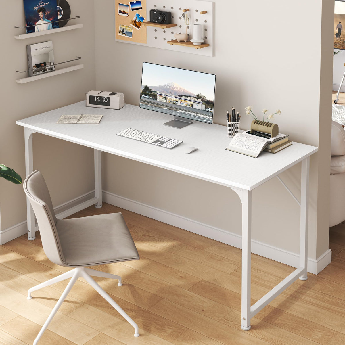 55 Inch White Computer Desk with Metal Frame F695016