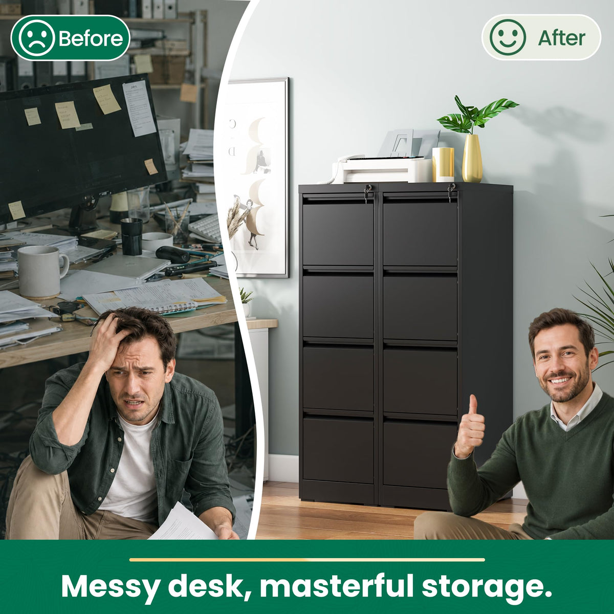 Black 4 Drawer Metal File Cabinet with Lock Y973854