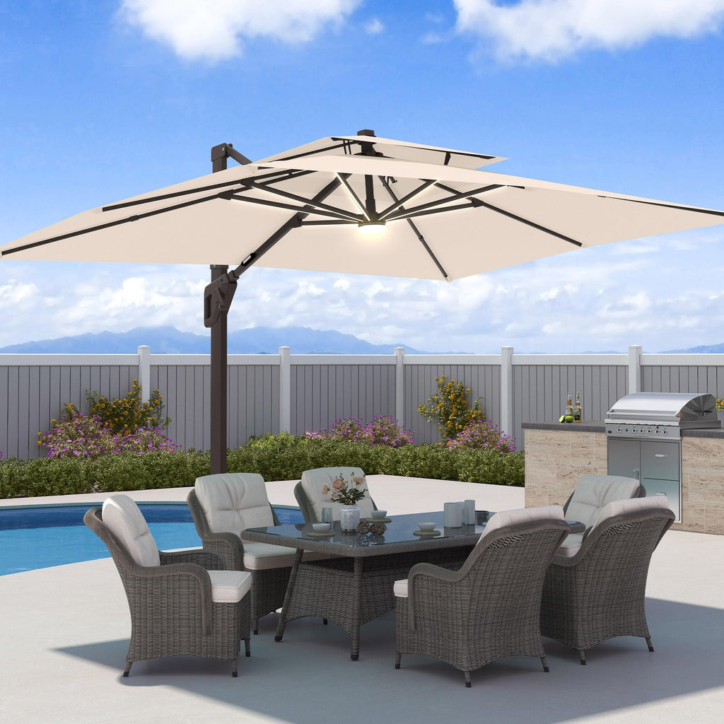 9x12 FT Patio Cantilever Umbrella with Base and LED Lights A92780