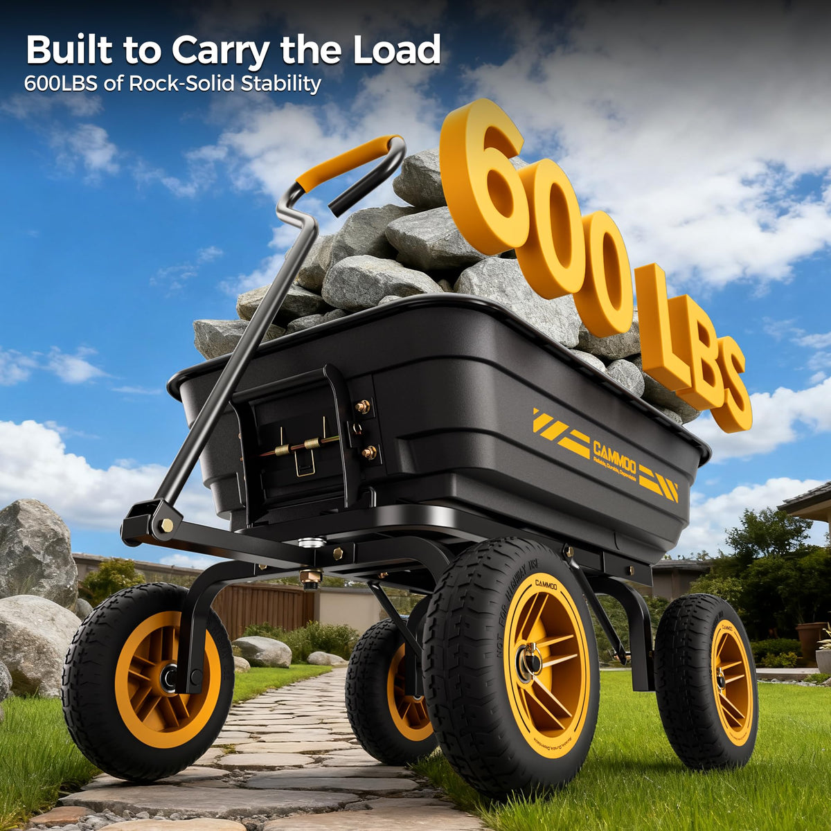 10-in No-Flat Tires 600lb Garden Dump Cart 4 Cu.Ft Wheelbarrow Black F404891