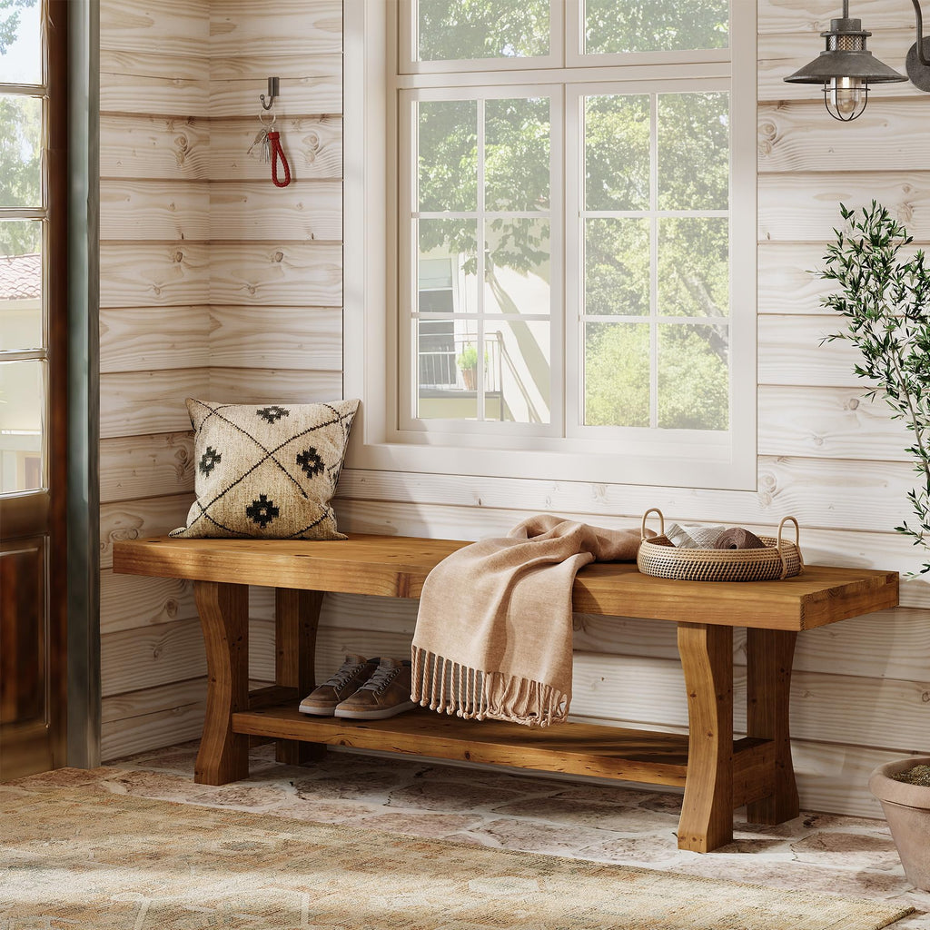 Brown Solid Wood Entryway Bench P7784