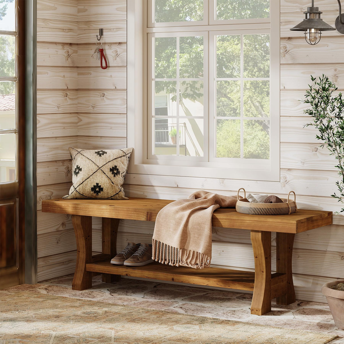 Brown Solid Wood Entryway Bench P7784