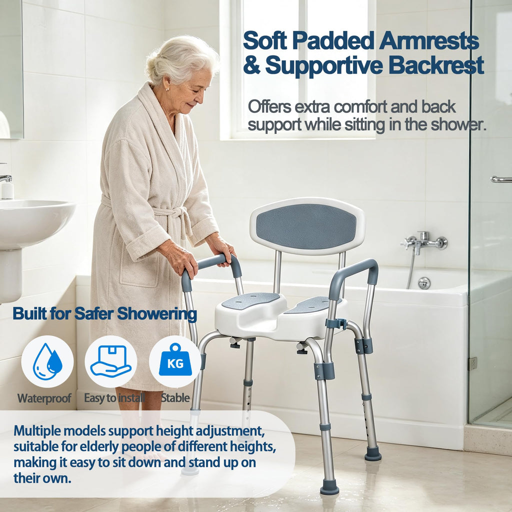 Height Adjustable Shower Chair with Padded Armrests F7160