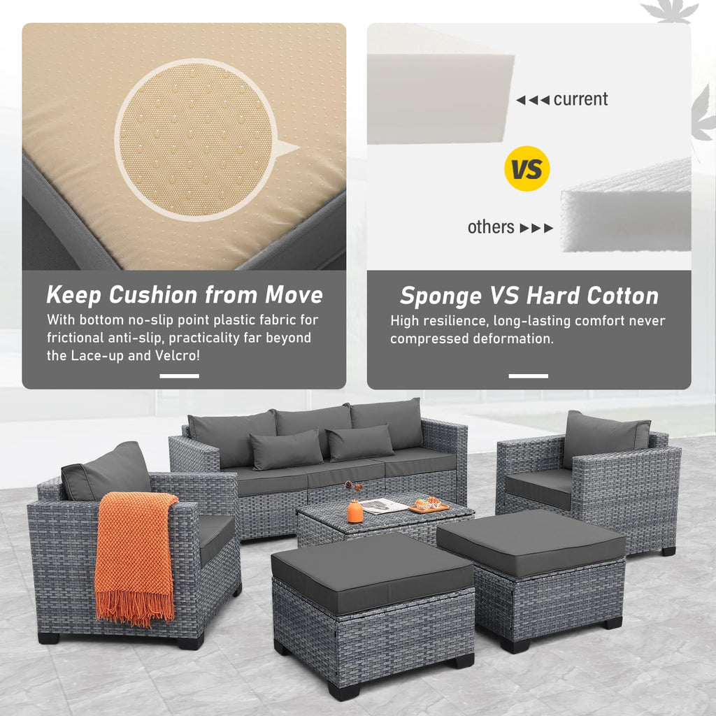 6 Pieces Wicker Patio Furniture Set Light Grey D3308