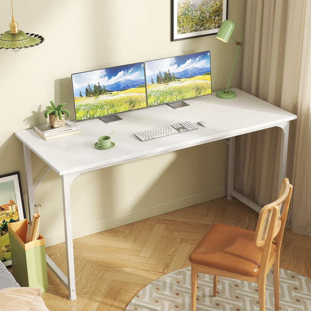 55 Inch White Computer Desk with Metal Frame F695016