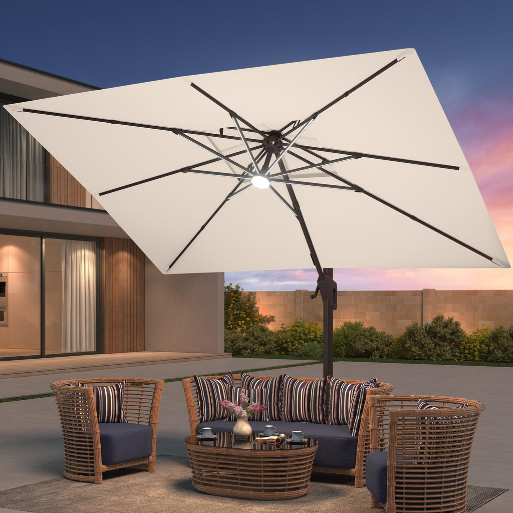9x12 FT Patio Cantilever Umbrella with Base and LED Lights A92780