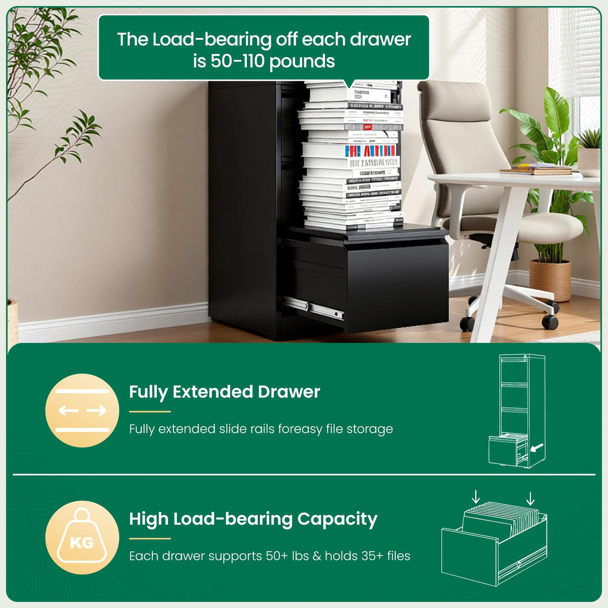 Black 4 Drawer Metal File Cabinet with Lock Y973854