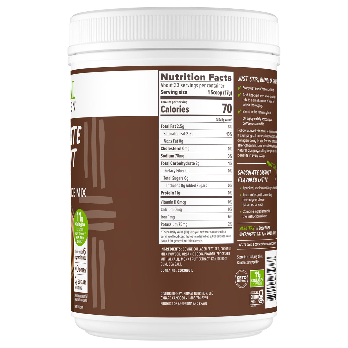Chocolate Coconut Collagen Peptides Drink Mix 20 Ounces C4533