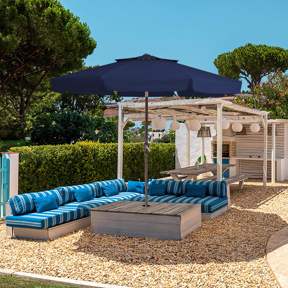 9ft 2-Tier Patio Umbrella, Crank Tilt, Navy Blue T207
