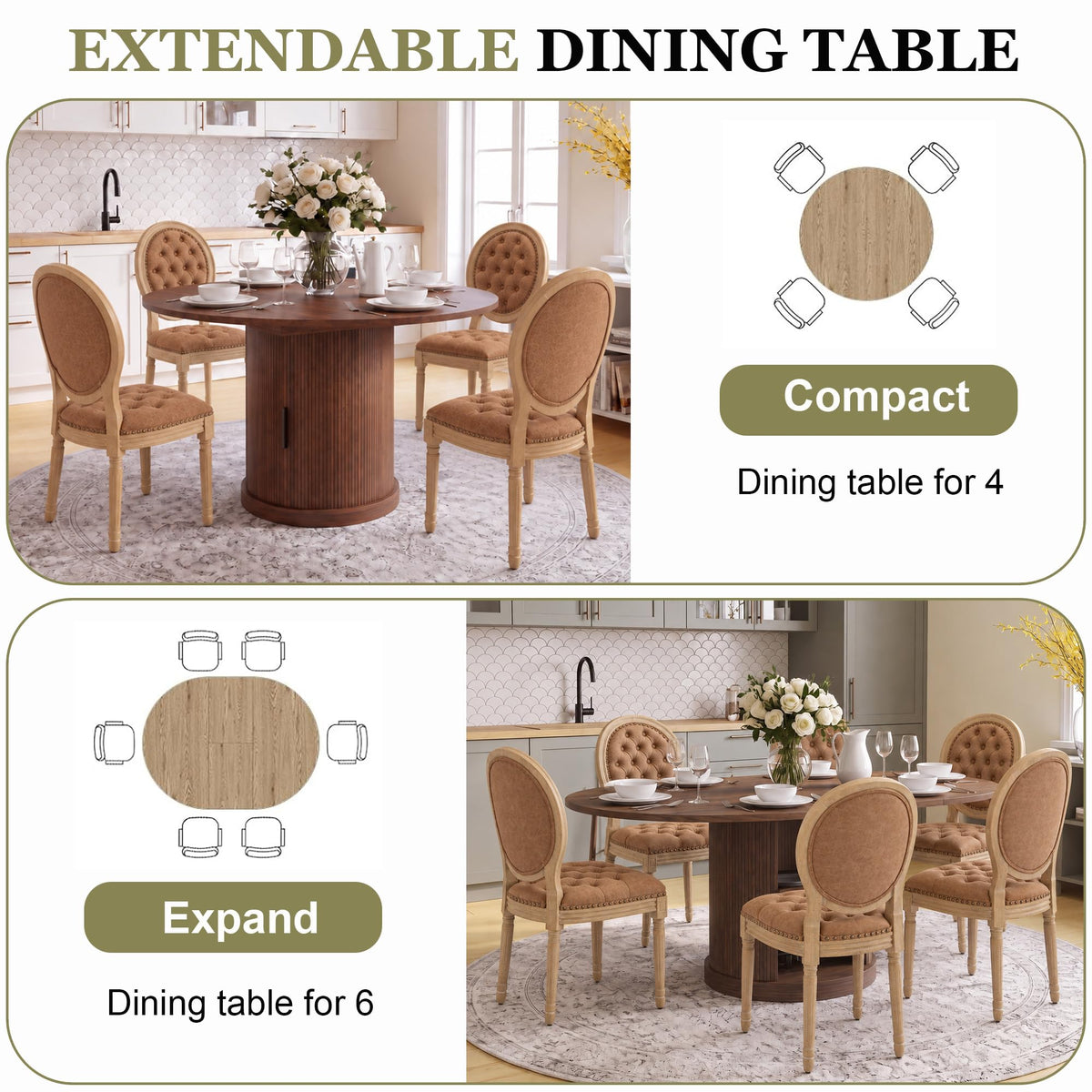 5-Piece Extendable Dining Set Walnut Table 4 PU Leather Chairs J293