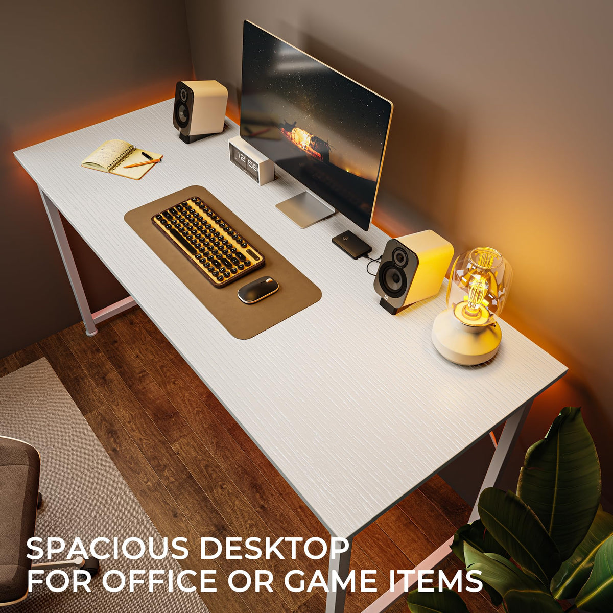55 Inch White Computer Desk with Metal Frame F695016